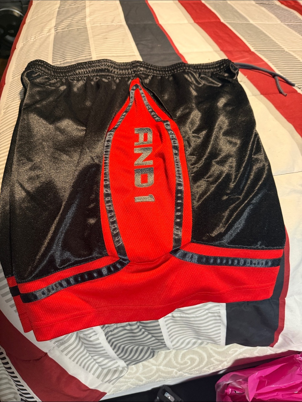 And1 Black and Red Basketball Shorts with Center Logo